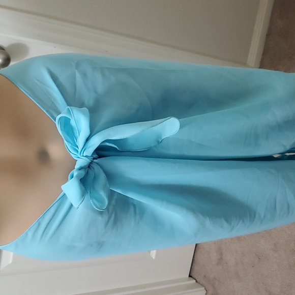 Aj Tropics Free size linen ocean blue palazzo pants semi sheer tie waist breezy - Picture 2 of 8